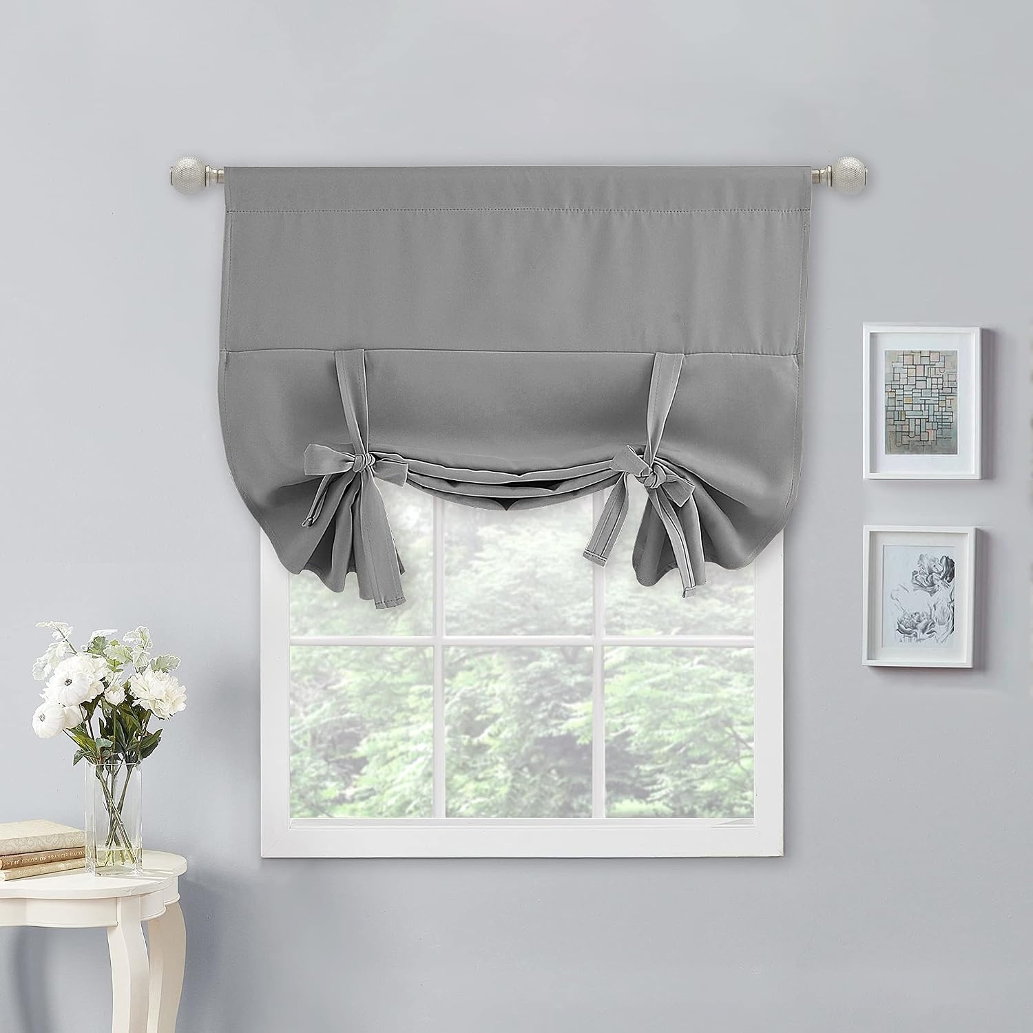 image:imageNICETOWN Thermal Insulated Blackout Short Curtain Bathroom Curtain Gray Tie Up Shade for Small Window Window Valance Balloon Roman Blind Rod Pocket Panel 46 inches W x 63 inches LSilver Grey