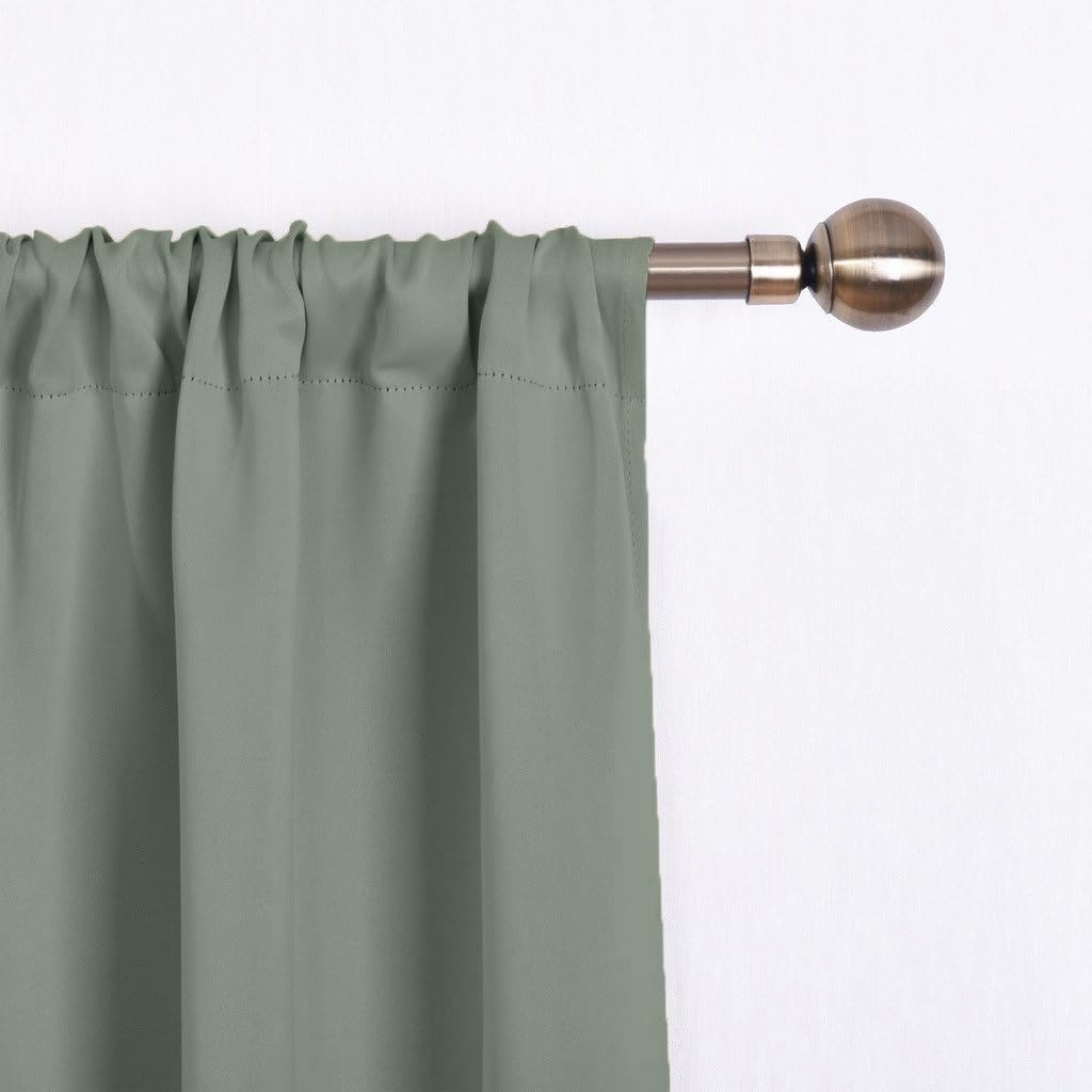 image:imageNICETOWN Thermal Insulated Blackout Short Curtain Bathroom Curtain Gray Tie Up Shade for Small Window Window Valance Balloon Roman Blind Rod Pocket Panel 46 inches W x 63 inches LGreyish Green