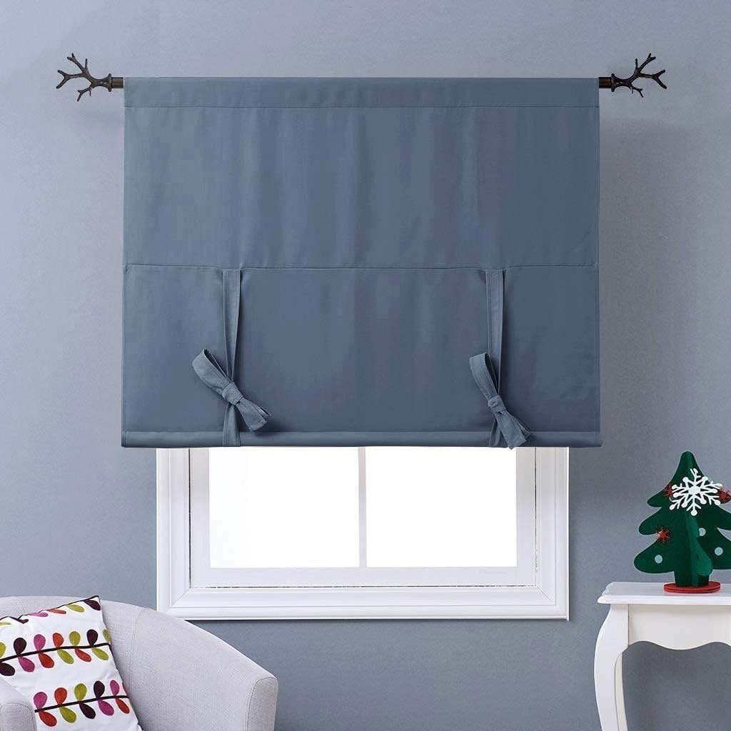 image:imageNICETOWN Thermal Insulated Blackout Short Curtain Bathroom Curtain Gray Tie Up Shade for Small Window Window Valance Balloon Roman Blind Rod Pocket Panel 46 inches W x 63 inches LStone Blue