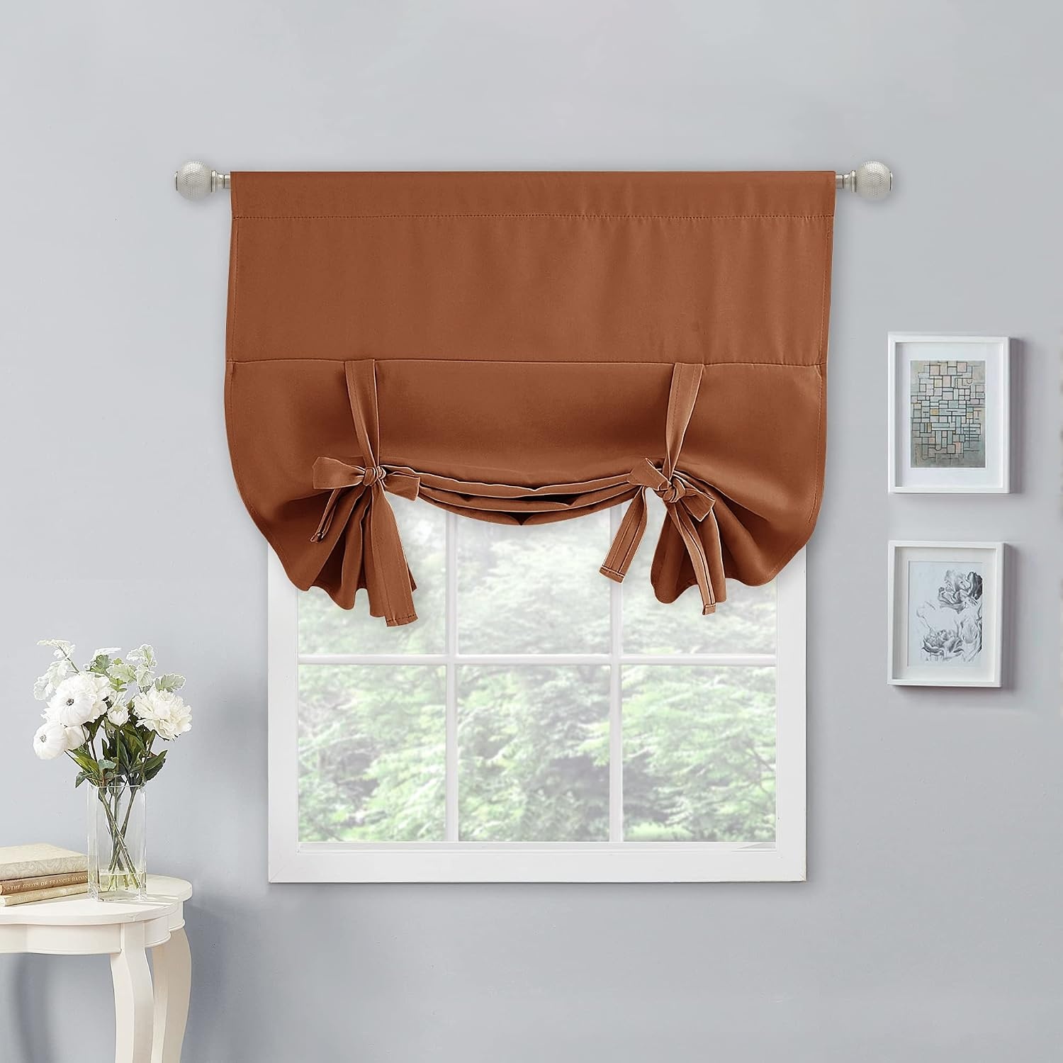 image:imageNICETOWN Thermal Insulated Blackout Short Curtain Bathroom Curtain Gray Tie Up Shade for Small Window Window Valance Balloon Roman Blind Rod Pocket Panel 46 inches W x 63 inches LBurnt Orange