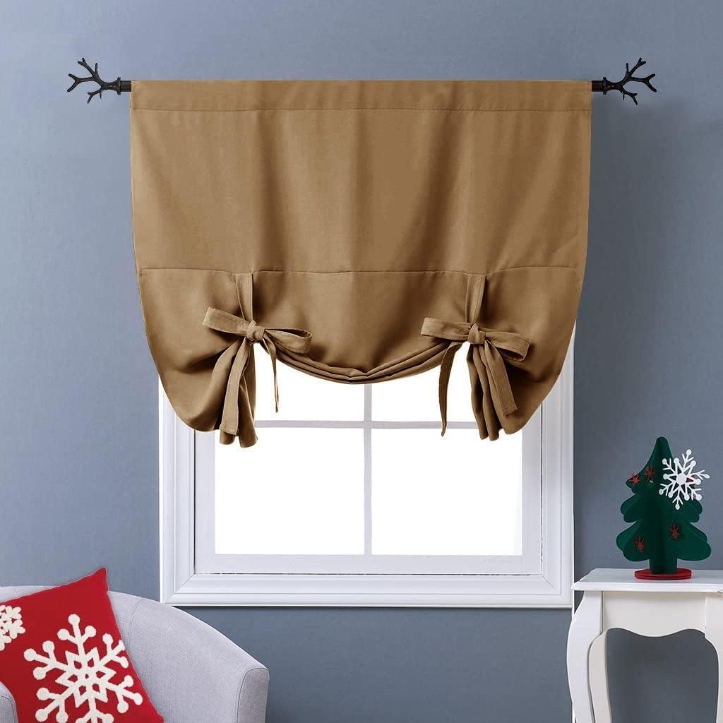 image:imageNICETOWN Thermal Insulated Blackout Short Curtain Bathroom Curtain Gray Tie Up Shade for Small Window Window Valance Balloon Roman Blind Rod Pocket Panel 46 inches W x 63 inches LGold Brown