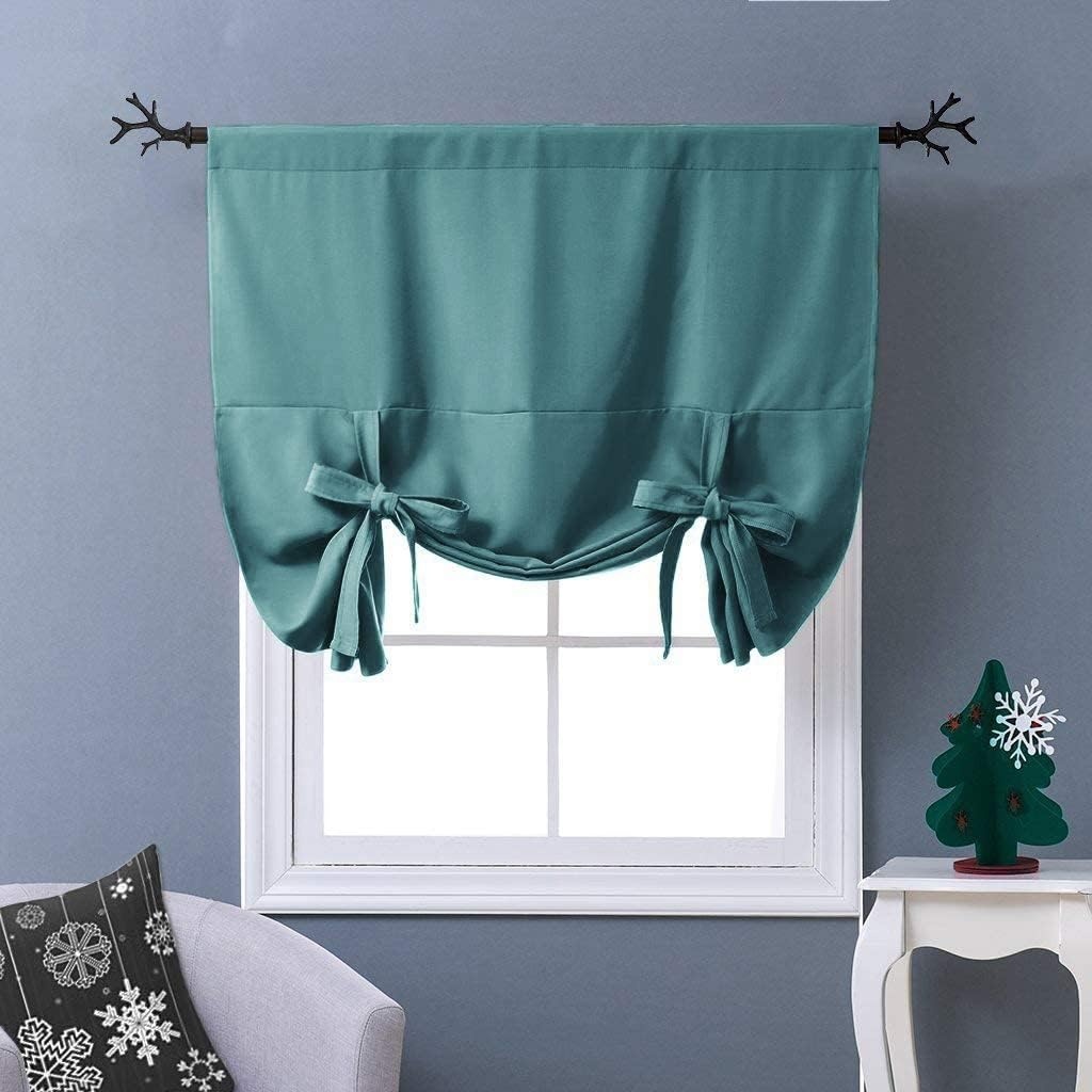 image:imageNICETOWN Thermal Insulated Blackout Short Curtain Bathroom Curtain Gray Tie Up Shade for Small Window Window Valance Balloon Roman Blind Rod Pocket Panel 46 inches W x 63 inches LSea Teal
