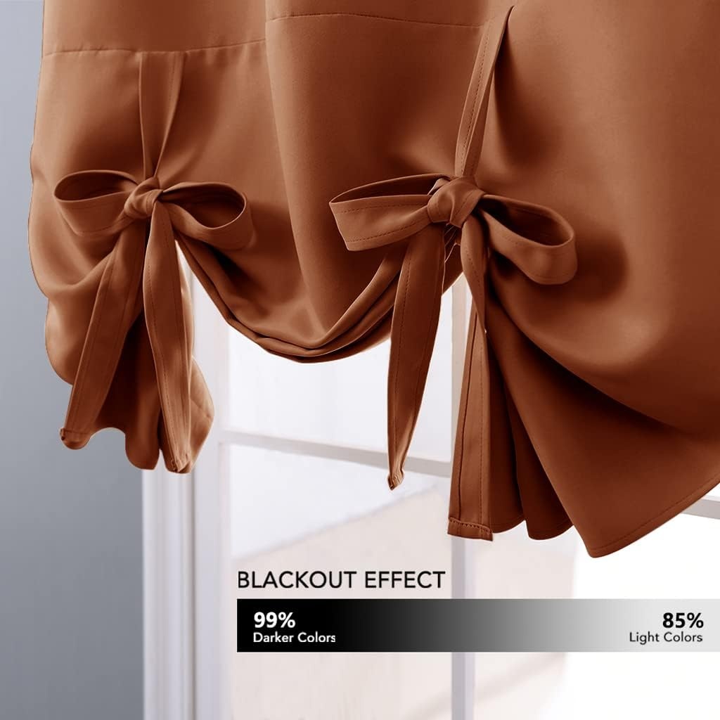image:imageNICETOWN Thermal Insulated Blackout Short Curtain Bathroom Curtain Gray Tie Up Shade for Small Window Window Valance Balloon Roman Blind Rod Pocket Panel 46 inches W x 63 inches LBurnt Orange