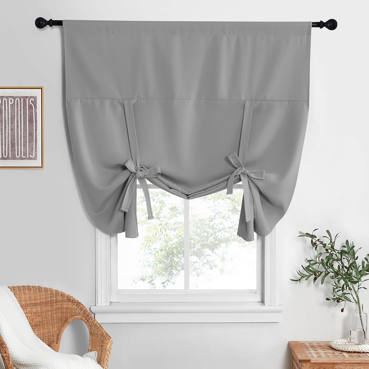 image:imageNICETOWN Thermal Insulated Blackout Short Curtain Bathroom Curtain Gray Tie Up Shade for Small Window Window Valance Balloon Roman Blind Rod Pocket Panel 46 inches W x 63 inches LSilver Grey