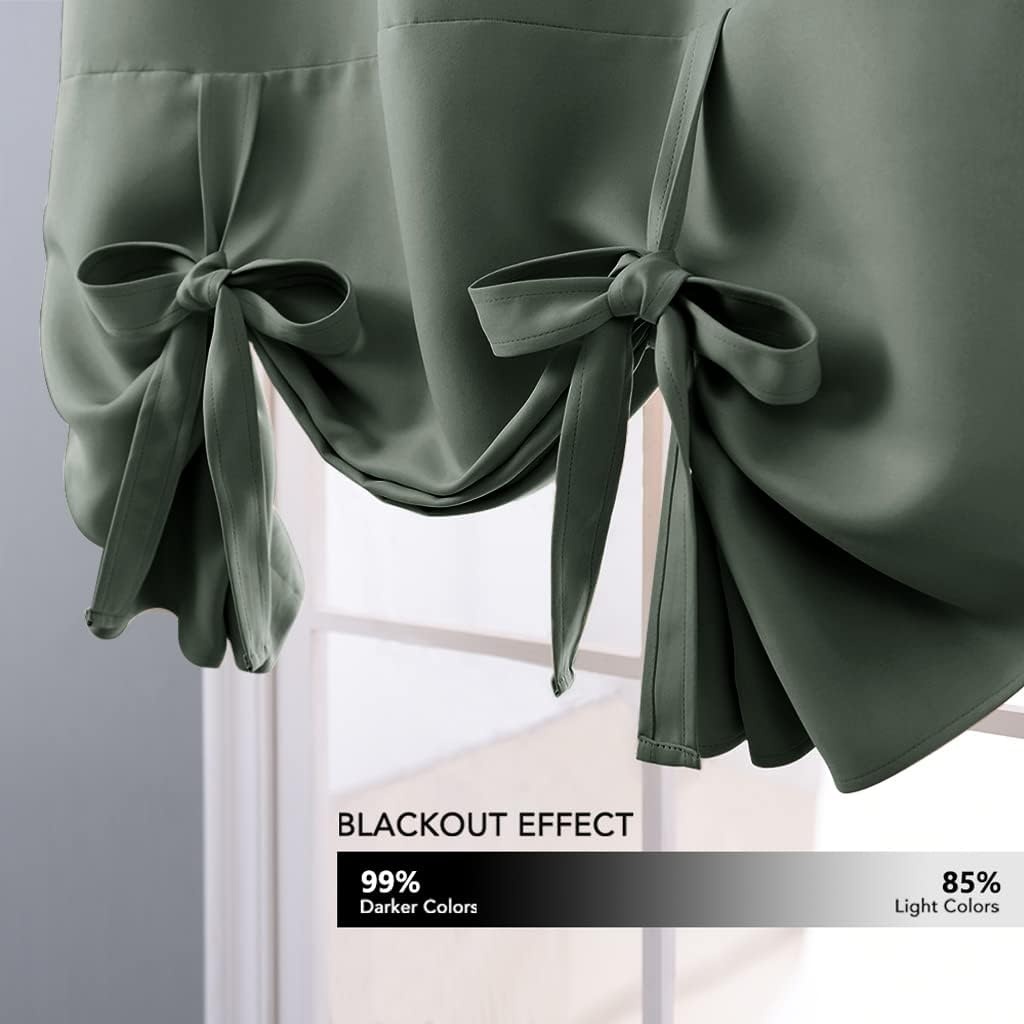 image:imageNICETOWN Thermal Insulated Blackout Short Curtain Bathroom Curtain Gray Tie Up Shade for Small Window Window Valance Balloon Roman Blind Rod Pocket Panel 46 inches W x 63 inches LDark Mallard