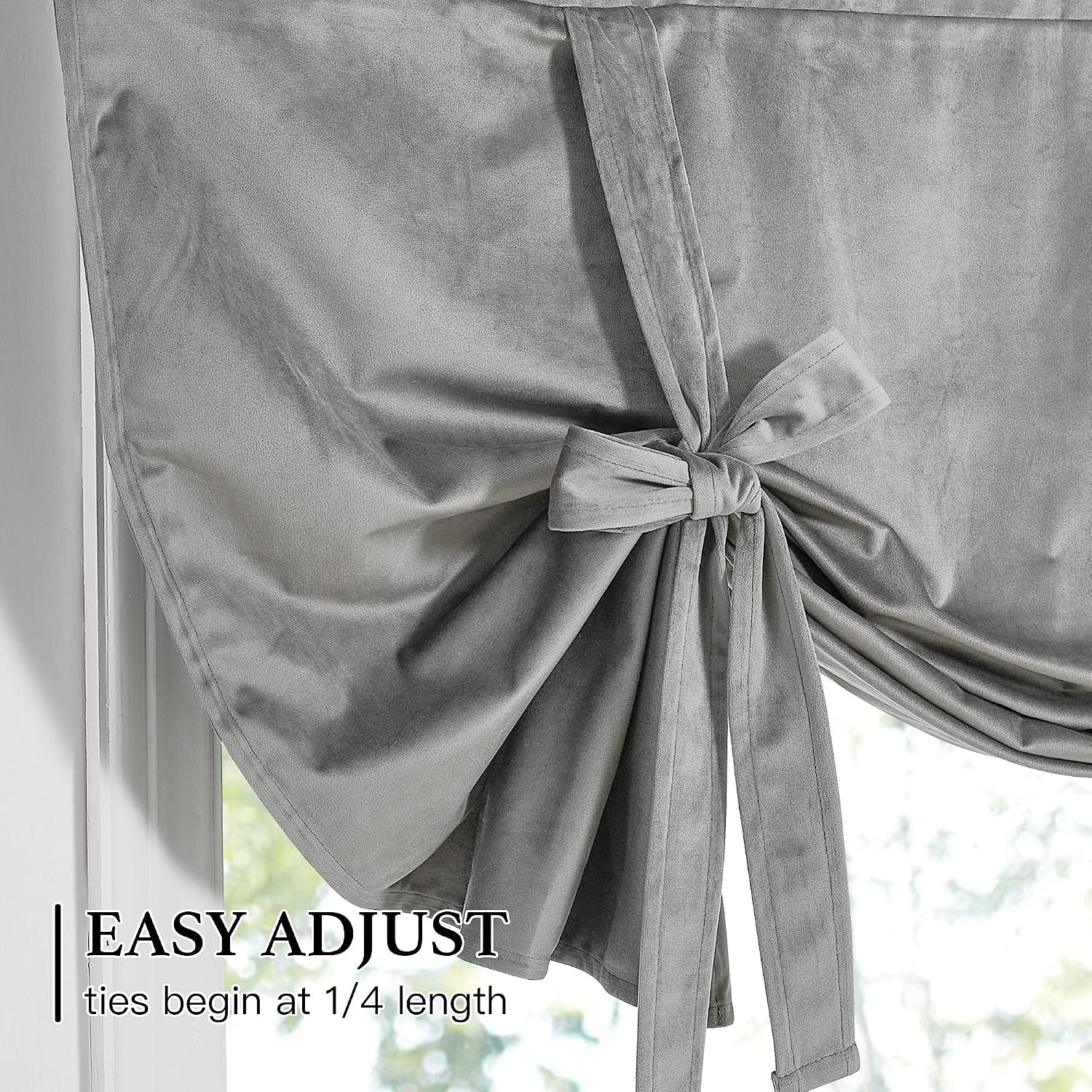 image:imageNICETOWN Thermal Insulated Blackout Short Curtain Bathroom Curtain Gray Tie Up Shade for Small Window Window Valance Balloon Roman Blind Rod Pocket Panel 46 inches W x 63 inches LVelvet Silver Gray