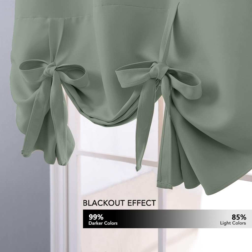 image:imageNICETOWN Thermal Insulated Blackout Short Curtain Bathroom Curtain Gray Tie Up Shade for Small Window Window Valance Balloon Roman Blind Rod Pocket Panel 46 inches W x 63 inches LGreyish Green