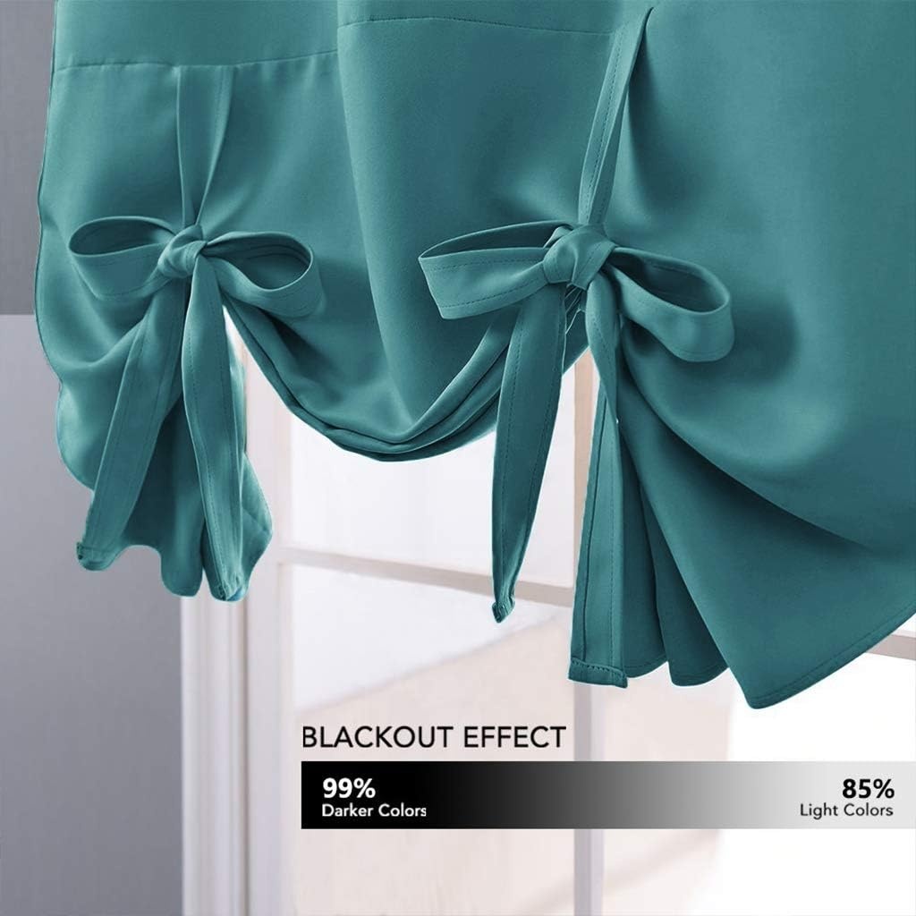 image:imageNICETOWN Thermal Insulated Blackout Short Curtain Bathroom Curtain Gray Tie Up Shade for Small Window Window Valance Balloon Roman Blind Rod Pocket Panel 46 inches W x 63 inches LSea Teal