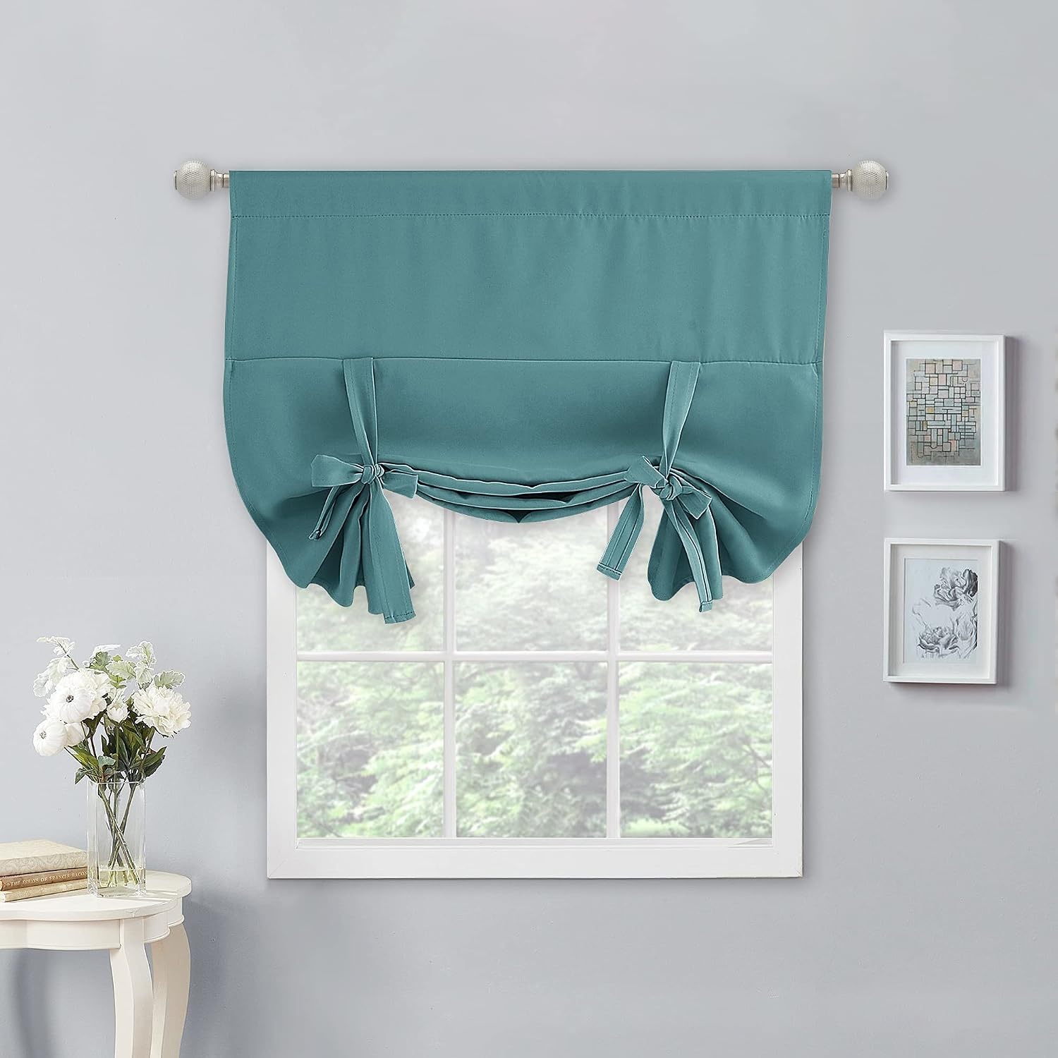 image:imageNICETOWN Thermal Insulated Blackout Short Curtain Bathroom Curtain Gray Tie Up Shade for Small Window Window Valance Balloon Roman Blind Rod Pocket Panel 46 inches W x 63 inches LSea Teal