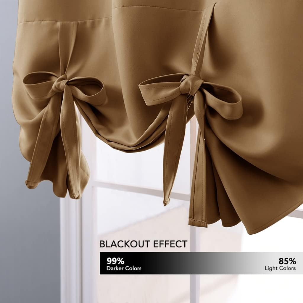 image:imageNICETOWN Thermal Insulated Blackout Short Curtain Bathroom Curtain Gray Tie Up Shade for Small Window Window Valance Balloon Roman Blind Rod Pocket Panel 46 inches W x 63 inches LGold Brown