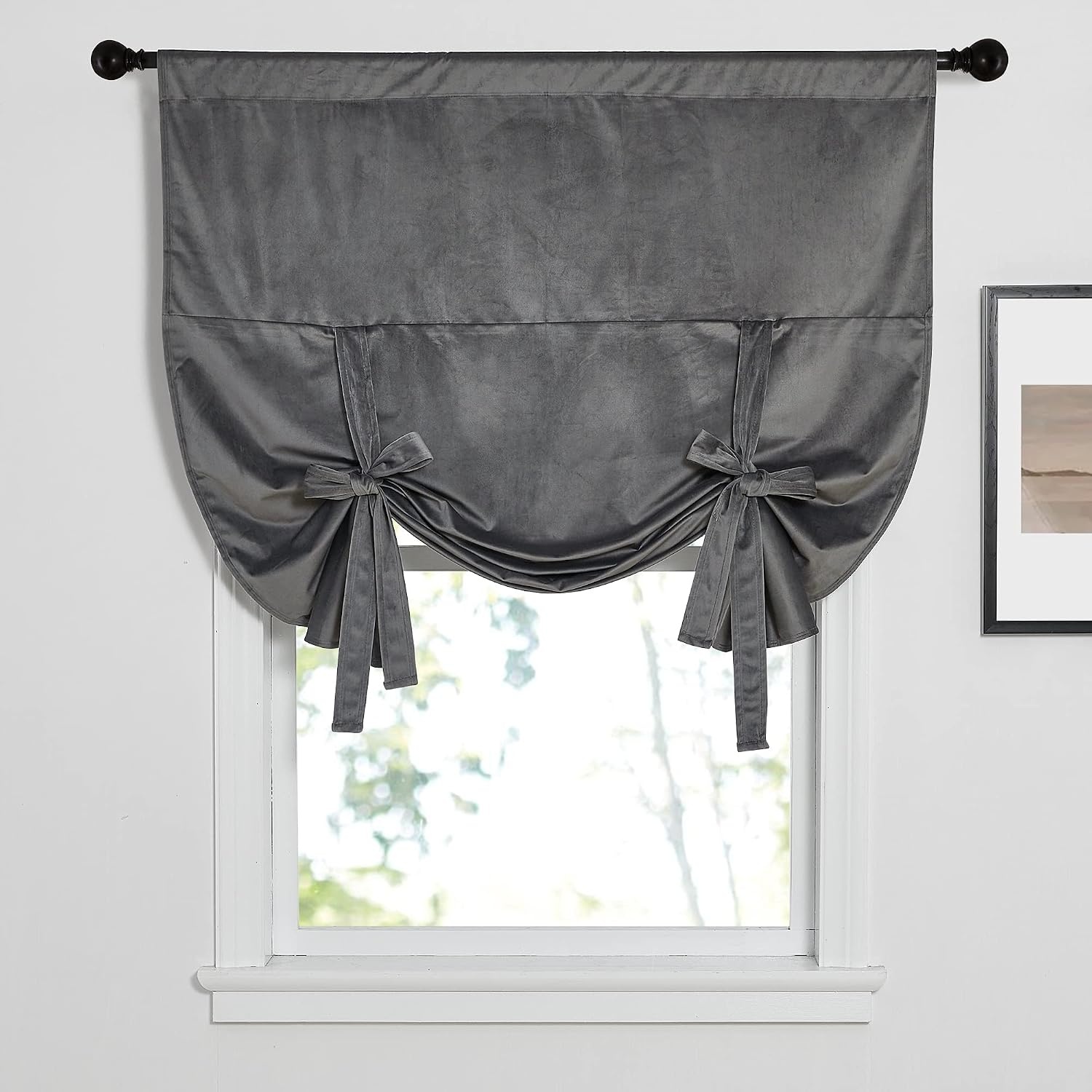 image:imageNICETOWN Thermal Insulated Blackout Short Curtain Bathroom Curtain Gray Tie Up Shade for Small Window Window Valance Balloon Roman Blind Rod Pocket Panel 46 inches W x 63 inches LVelvet Grey