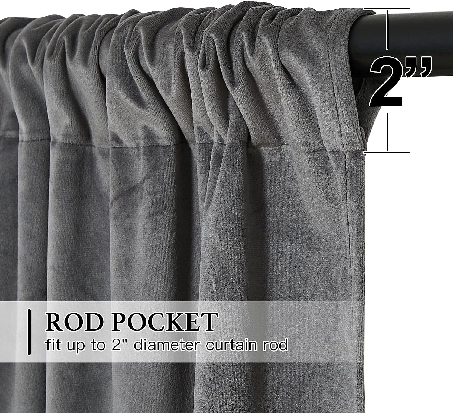 image:imageNICETOWN Thermal Insulated Blackout Short Curtain Bathroom Curtain Gray Tie Up Shade for Small Window Window Valance Balloon Roman Blind Rod Pocket Panel 46 inches W x 63 inches LVelvet Grey