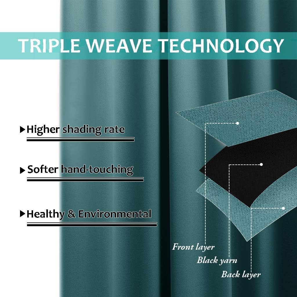 image:imageNICETOWN Thermal Insulated Blackout Short Curtain Bathroom Curtain Gray Tie Up Shade for Small Window Window Valance Balloon Roman Blind Rod Pocket Panel 46 inches W x 63 inches LSea Teal