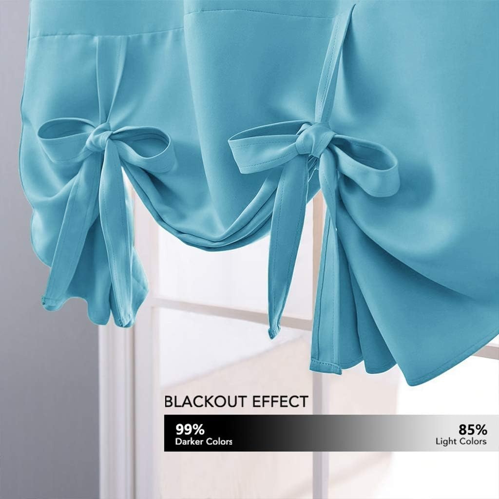 image:imageNICETOWN Thermal Insulated Blackout Short Curtain Bathroom Curtain Gray Tie Up Shade for Small Window Window Valance Balloon Roman Blind Rod Pocket Panel 46 inches W x 63 inches LTurquoise