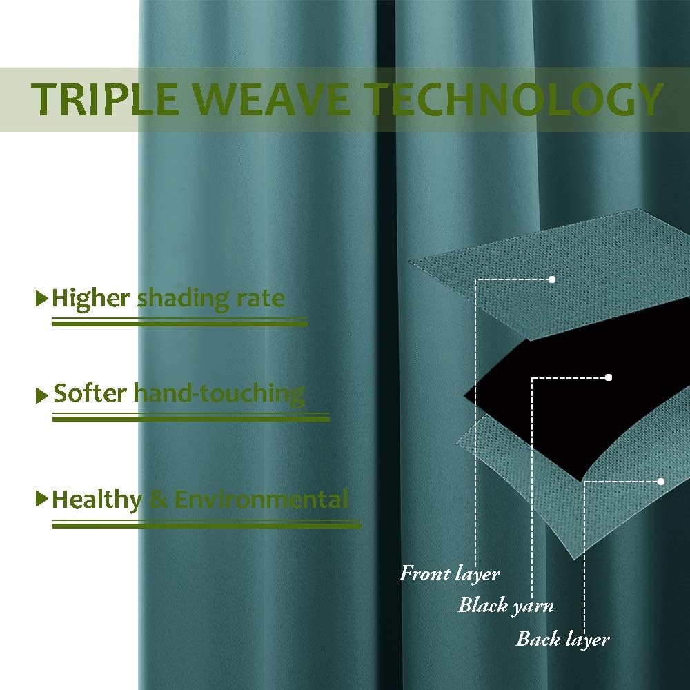 image:imageNICETOWN Thermal Insulated Blackout Short Curtain Bathroom Curtain Gray Tie Up Shade for Small Window Window Valance Balloon Roman Blind Rod Pocket Panel 46 inches W x 63 inches LSea Teal