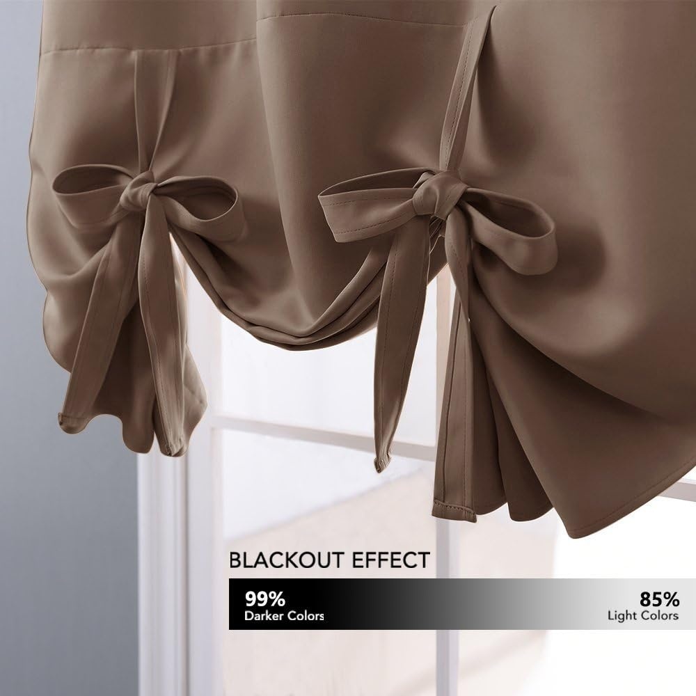image:imageNICETOWN Thermal Insulated Blackout Short Curtain Bathroom Curtain Gray Tie Up Shade for Small Window Window Valance Balloon Roman Blind Rod Pocket Panel 46 inches W x 63 inches LCappuccino