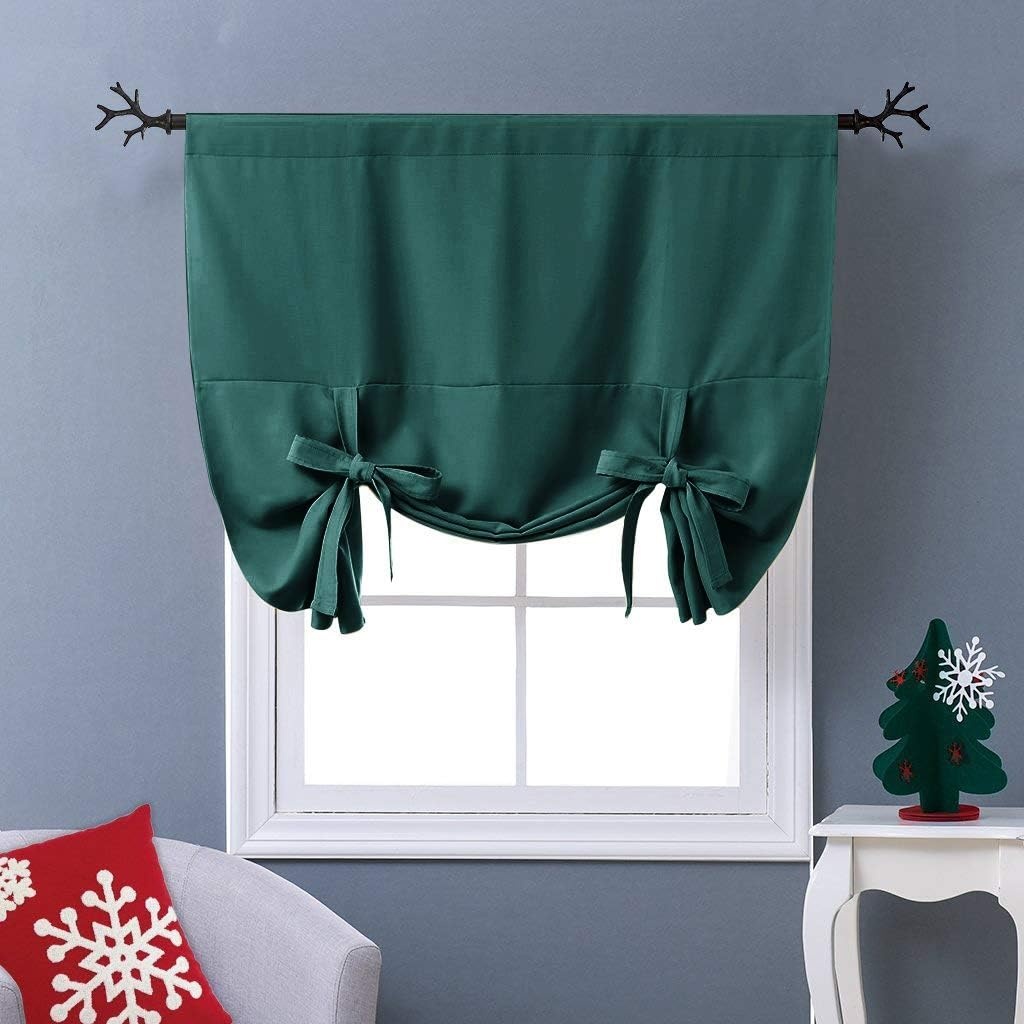 image:imageNICETOWN Thermal Insulated Blackout Short Curtain Bathroom Curtain Gray Tie Up Shade for Small Window Window Valance Balloon Roman Blind Rod Pocket Panel 46 inches W x 63 inches LHunter Green