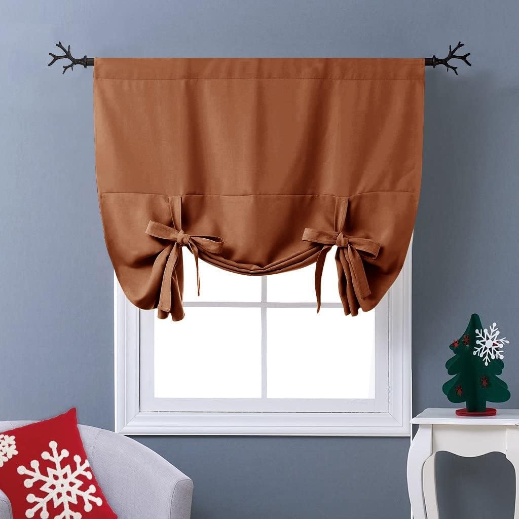 image:imageNICETOWN Thermal Insulated Blackout Short Curtain Bathroom Curtain Gray Tie Up Shade for Small Window Window Valance Balloon Roman Blind Rod Pocket Panel 46 inches W x 63 inches LBurnt Orange