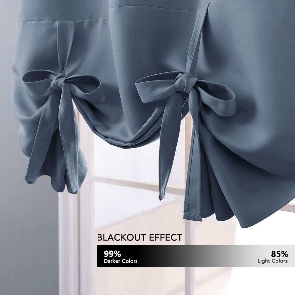 image:imageNICETOWN Thermal Insulated Blackout Short Curtain Bathroom Curtain Gray Tie Up Shade for Small Window Window Valance Balloon Roman Blind Rod Pocket Panel 46 inches W x 63 inches LStone Blue