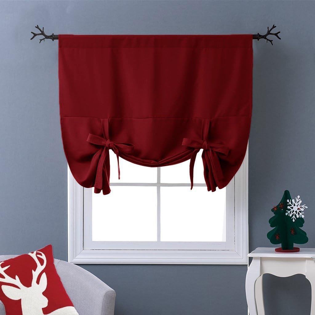 image:imageNICETOWN Thermal Insulated Blackout Short Curtain Bathroom Curtain Gray Tie Up Shade for Small Window Window Valance Balloon Roman Blind Rod Pocket Panel 46 inches W x 63 inches LBurgundy Red