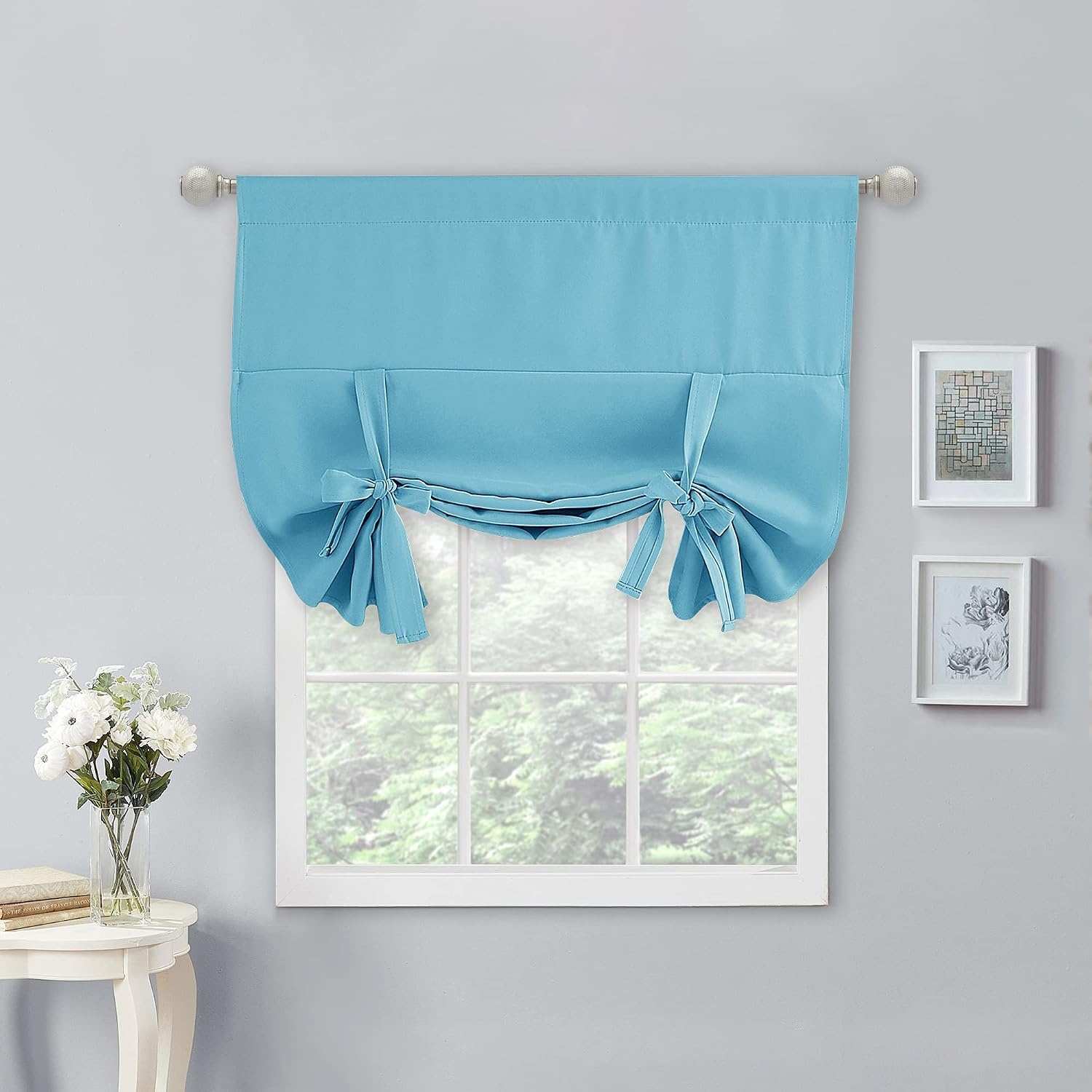 image:imageNICETOWN Thermal Insulated Blackout Short Curtain Bathroom Curtain Gray Tie Up Shade for Small Window Window Valance Balloon Roman Blind Rod Pocket Panel 46 inches W x 63 inches LTurquoise