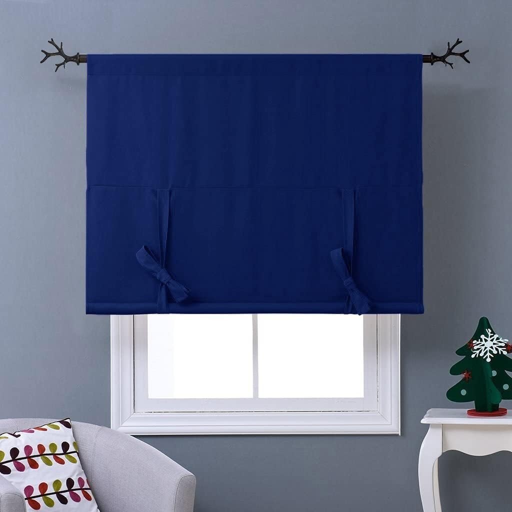 image:imageNICETOWN Thermal Insulated Blackout Short Curtain Bathroom Curtain Gray Tie Up Shade for Small Window Window Valance Balloon Roman Blind Rod Pocket Panel 46 inches W x 63 inches LNavy Blue