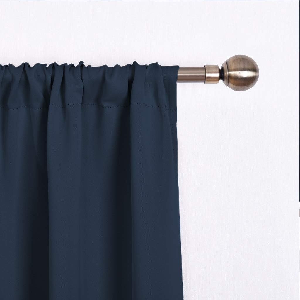 image:imageNICETOWN Thermal Insulated Blackout Short Curtain Bathroom Curtain Gray Tie Up Shade for Small Window Window Valance Balloon Roman Blind Rod Pocket Panel 46 inches W x 63 inches LNavy Blue