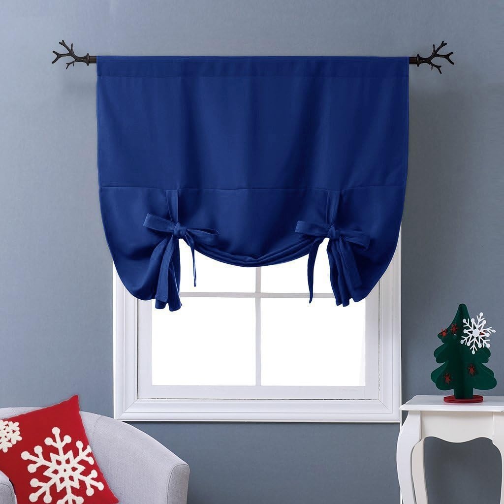 image:imageNICETOWN Thermal Insulated Blackout Short Curtain Bathroom Curtain Gray Tie Up Shade for Small Window Window Valance Balloon Roman Blind Rod Pocket Panel 46 inches W x 63 inches LNavy Blue