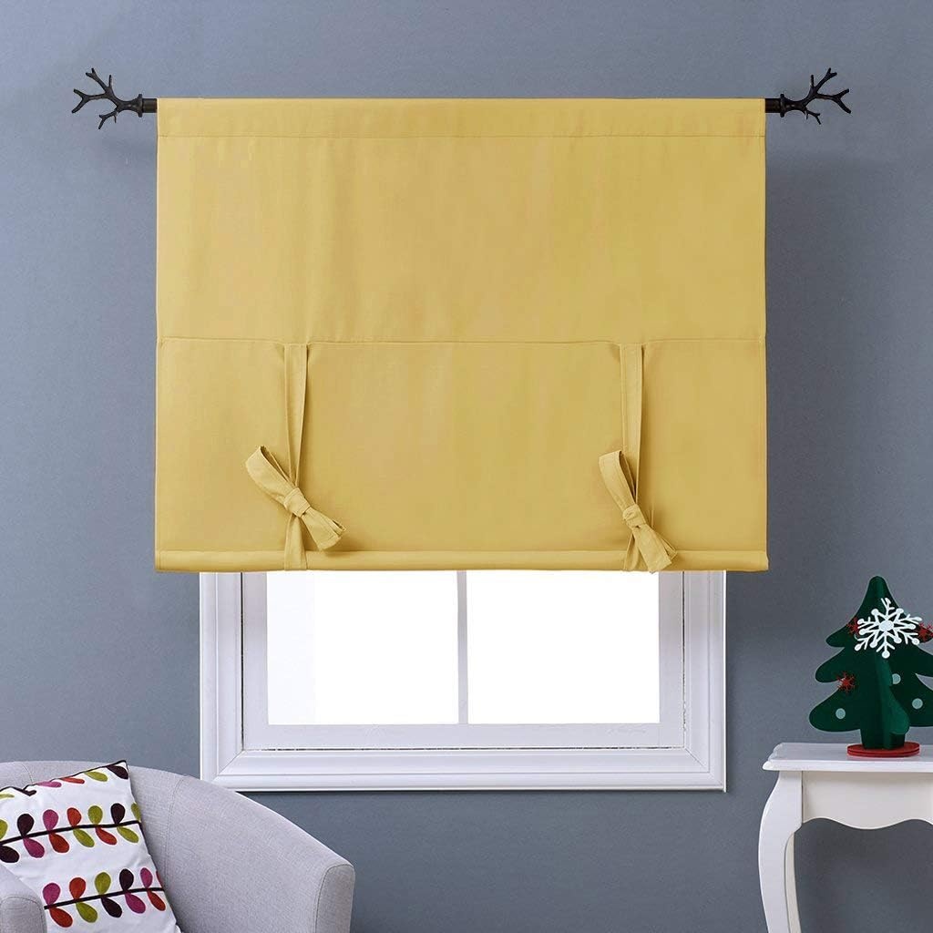 image:imageNICETOWN Thermal Insulated Blackout Short Curtain Bathroom Curtain Gray Tie Up Shade for Small Window Window Valance Balloon Roman Blind Rod Pocket Panel 46 inches W x 63 inches LYellow