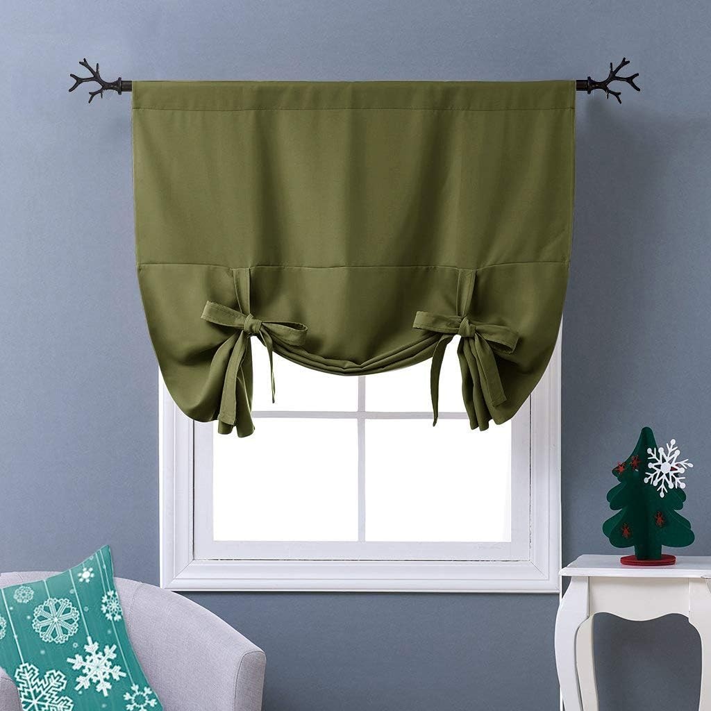 image:imageNICETOWN Thermal Insulated Blackout Short Curtain Bathroom Curtain Gray Tie Up Shade for Small Window Window Valance Balloon Roman Blind Rod Pocket Panel 46 inches W x 63 inches LOlive Green