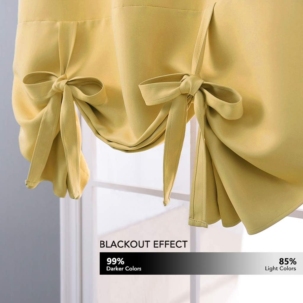 image:imageNICETOWN Thermal Insulated Blackout Short Curtain Bathroom Curtain Gray Tie Up Shade for Small Window Window Valance Balloon Roman Blind Rod Pocket Panel 46 inches W x 63 inches LYellow