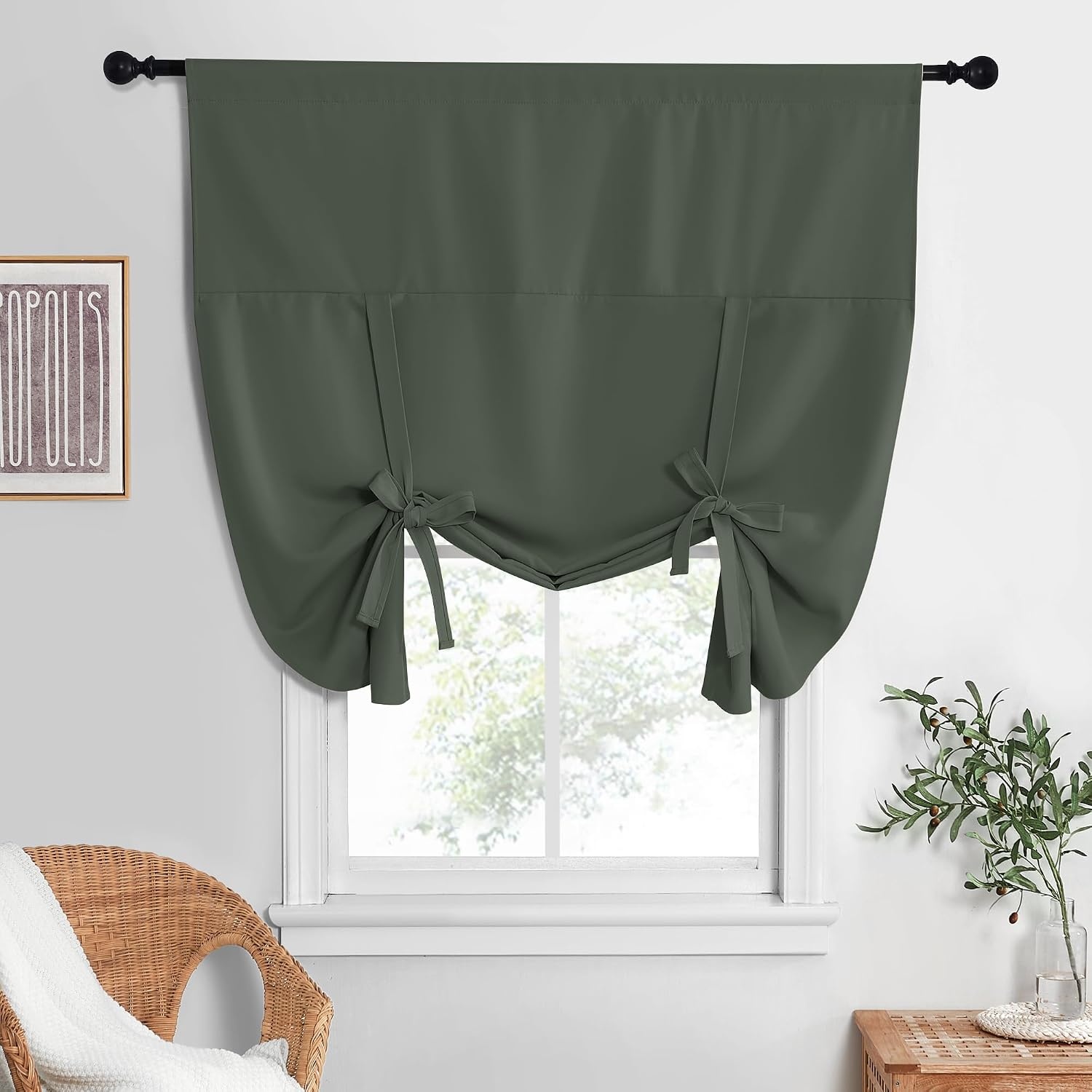 image:imageNICETOWN Thermal Insulated Blackout Short Curtain Bathroom Curtain Gray Tie Up Shade for Small Window Window Valance Balloon Roman Blind Rod Pocket Panel 46 inches W x 63 inches LDark Mallard