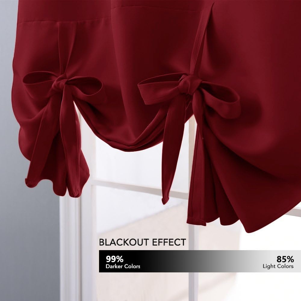 image:imageNICETOWN Thermal Insulated Blackout Short Curtain Bathroom Curtain Gray Tie Up Shade for Small Window Window Valance Balloon Roman Blind Rod Pocket Panel 46 inches W x 63 inches LBurgundy Red
