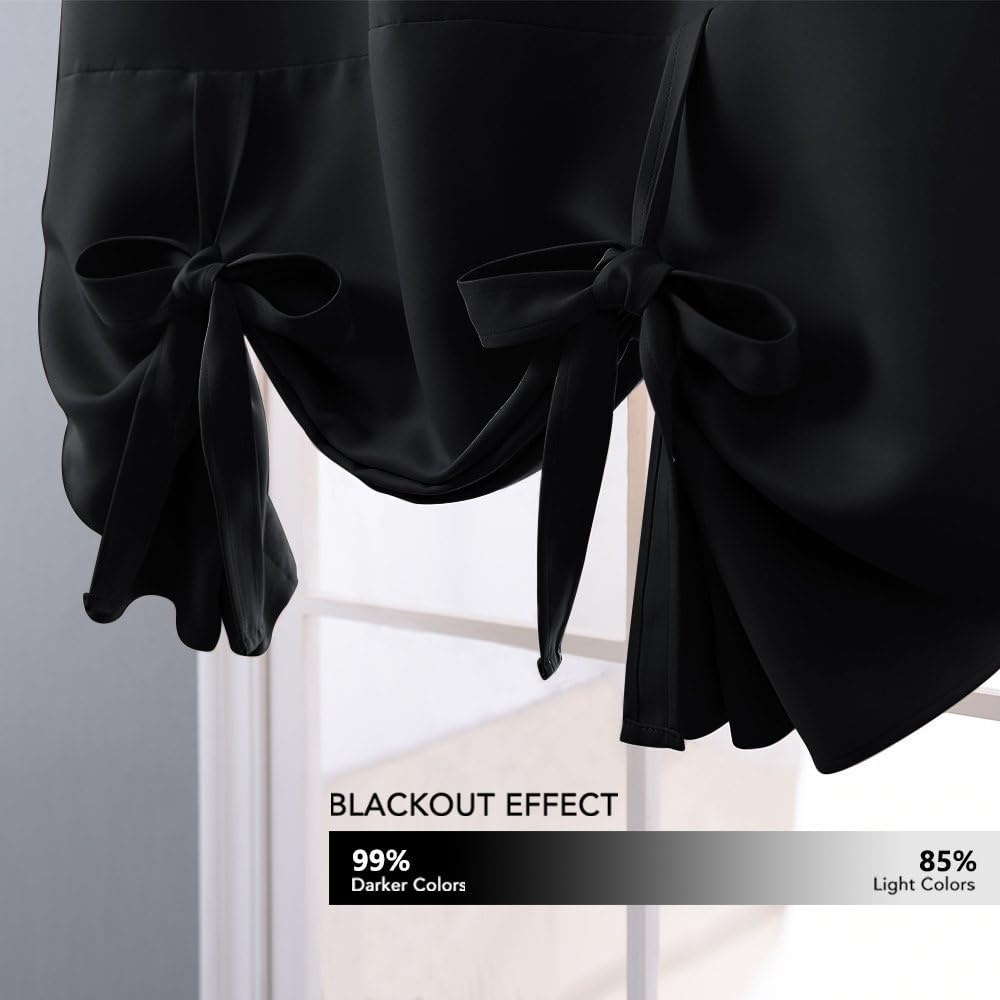 image:imageNICETOWN Thermal Insulated Blackout Short Curtain Bathroom Curtain Gray Tie Up Shade for Small Window Window Valance Balloon Roman Blind Rod Pocket Panel 46 inches W x 63 inches LBlack