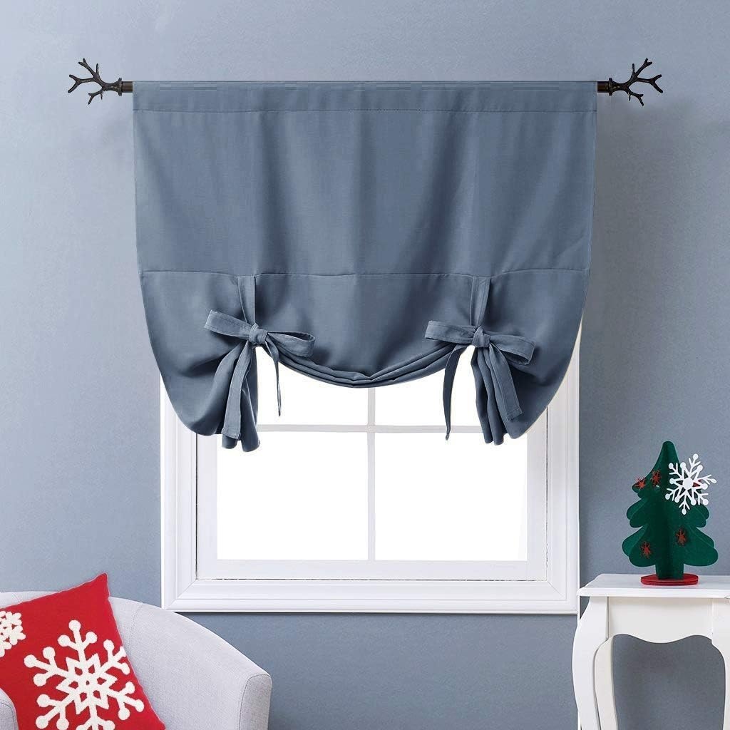 image:imageNICETOWN Thermal Insulated Blackout Short Curtain Bathroom Curtain Gray Tie Up Shade for Small Window Window Valance Balloon Roman Blind Rod Pocket Panel 46 inches W x 63 inches LStone Blue
