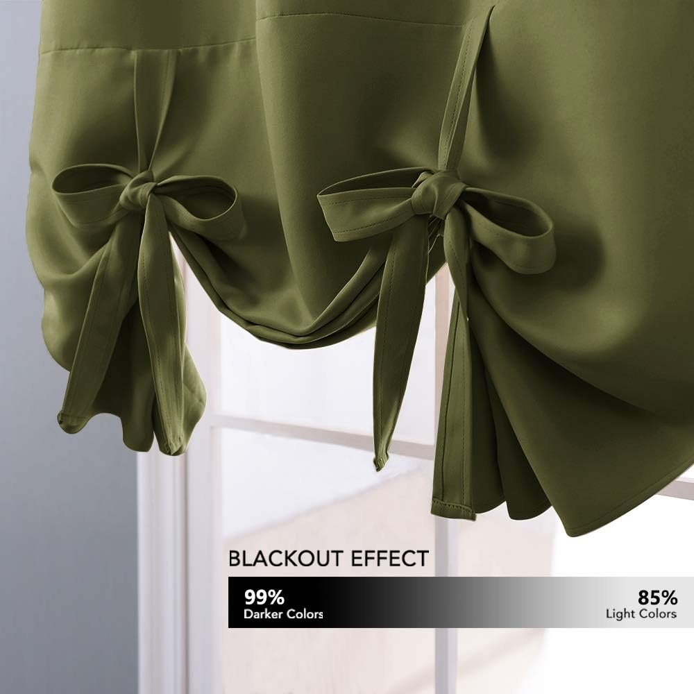 image:imageNICETOWN Thermal Insulated Blackout Short Curtain Bathroom Curtain Gray Tie Up Shade for Small Window Window Valance Balloon Roman Blind Rod Pocket Panel 46 inches W x 63 inches LOlive Green