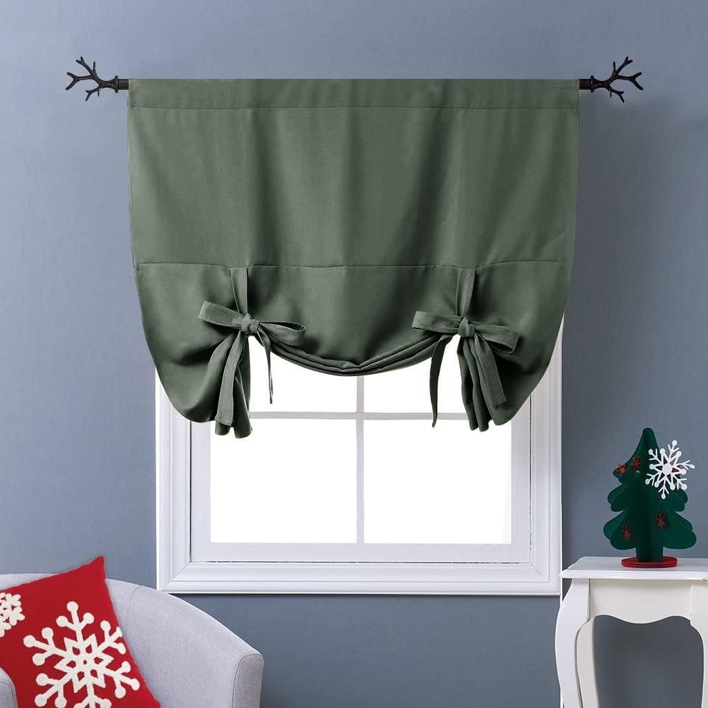 image:imageNICETOWN Thermal Insulated Blackout Short Curtain Bathroom Curtain Gray Tie Up Shade for Small Window Window Valance Balloon Roman Blind Rod Pocket Panel 46 inches W x 63 inches LDark Mallard