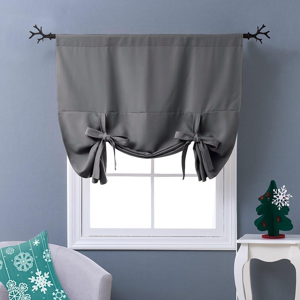 image:imageNICETOWN Thermal Insulated Blackout Short Curtain Bathroom Curtain Gray Tie Up Shade for Small Window Window Valance Balloon Roman Blind Rod Pocket Panel 46 inches W x 63 inches LGrey