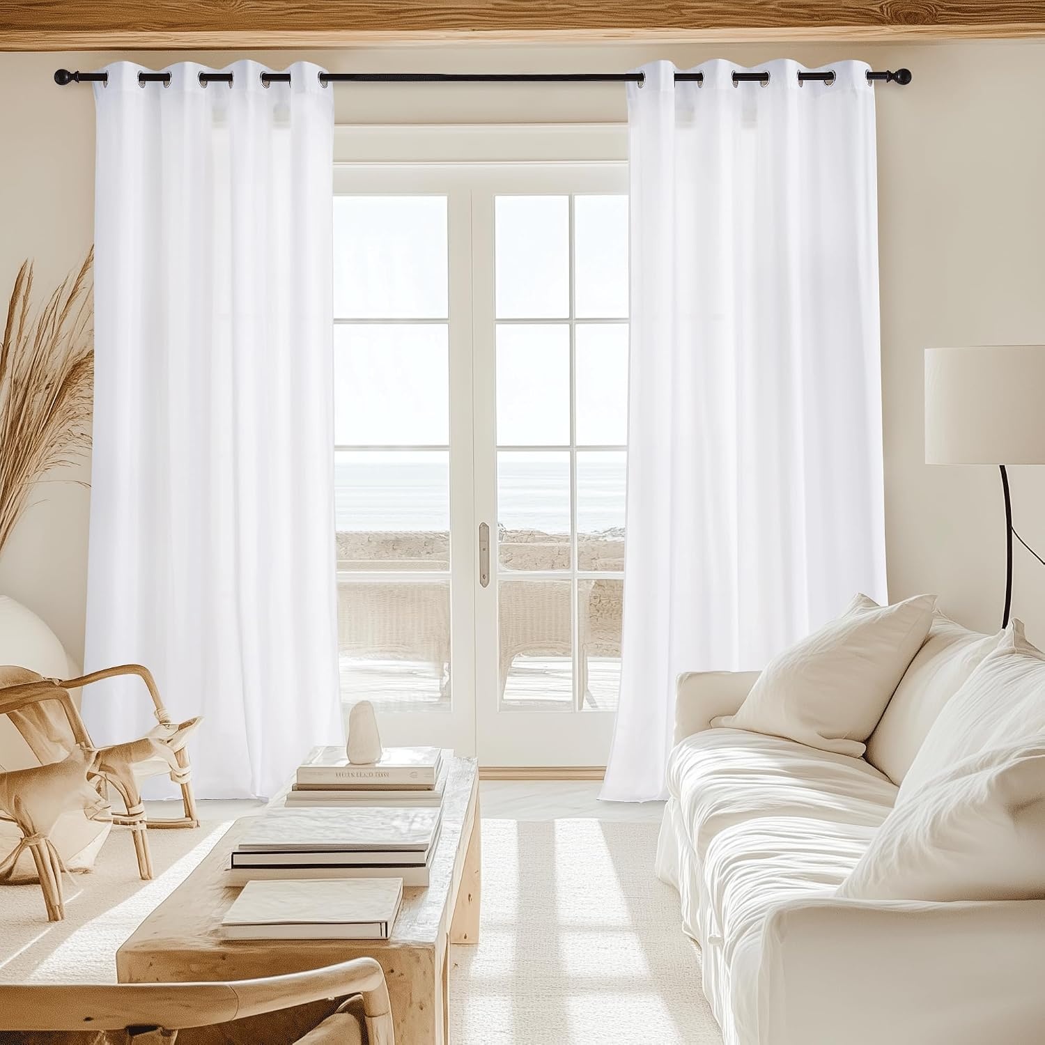 image:imageNICETOWN White NonSeeThrough Light Filtering Curtains Semi Sheer Privacy Grommet Drapes 108 Inches Long 2 Panels Cat Proof Window Curtains for Living Room Bedroom Home Decor 42 WWhite