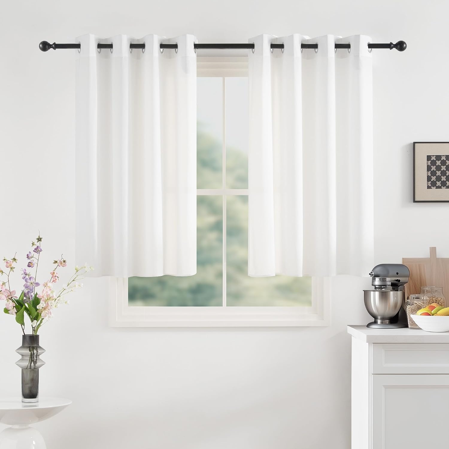 image:imageNICETOWN White NonSeeThrough Light Filtering Curtains Semi Sheer Privacy Grommet Drapes 108 Inches Long 2 Panels Cat Proof Window Curtains for Living Room Bedroom Home Decor 42 WOff White