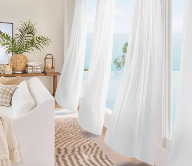 image:imageNICETOWN White NonSeeThrough Light Filtering Curtains Semi Sheer Privacy Grommet Drapes 108 Inches Long 2 Panels Cat Proof Window Curtains for Living Room Bedroom Home Decor 42 WOff White