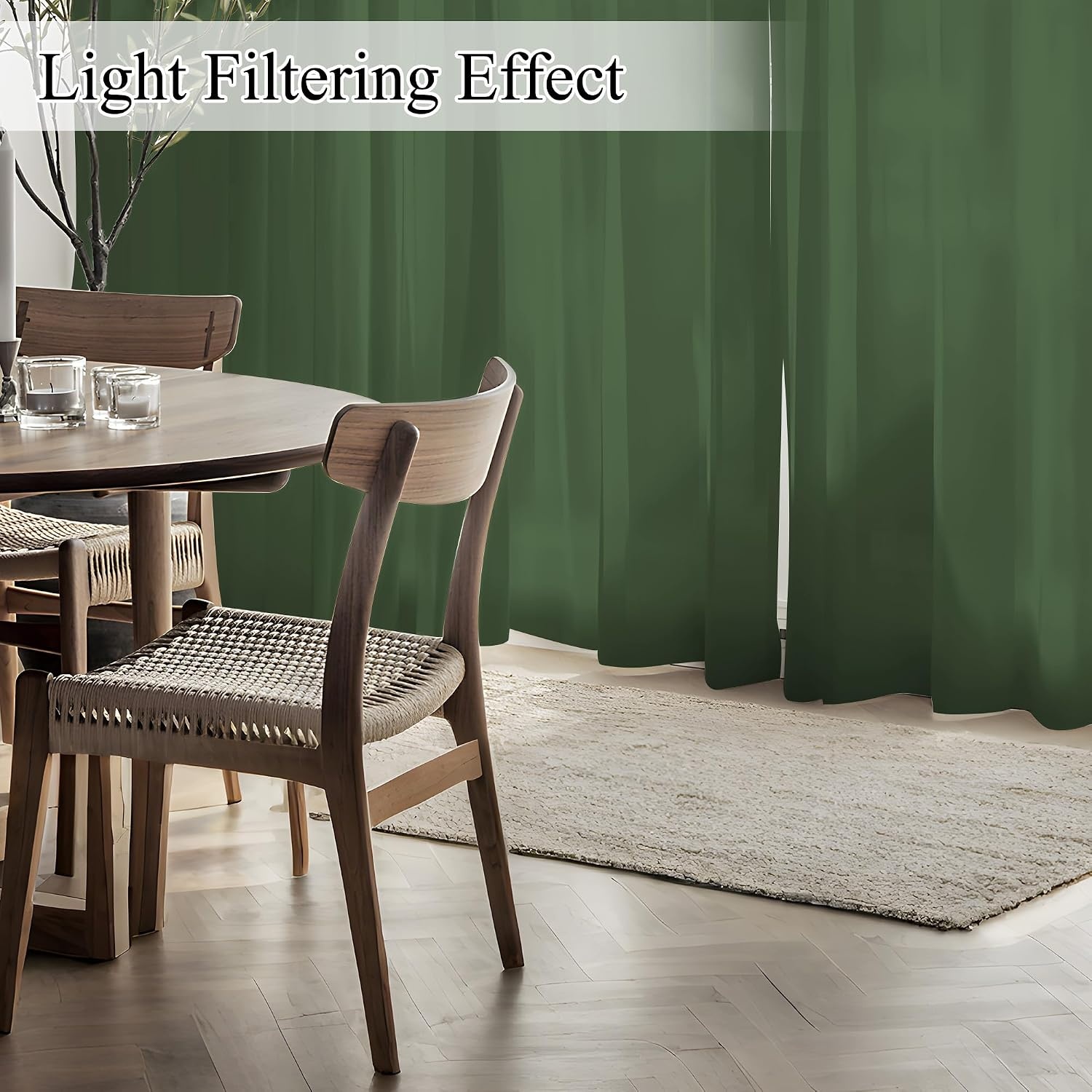 image:imageNICETOWN White NonSeeThrough Light Filtering Curtains Semi Sheer Privacy Grommet Drapes 108 Inches Long 2 Panels Cat Proof Window Curtains for Living Room Bedroom Home Decor 42 WDark Green
