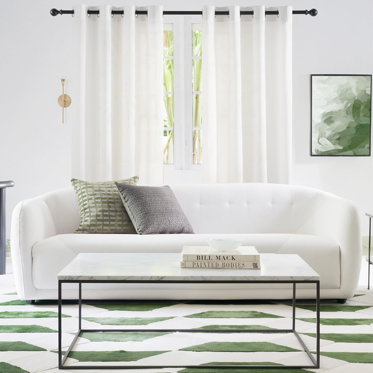 image:imageNICETOWN White NonSeeThrough Light Filtering Curtains Semi Sheer Privacy Grommet Drapes 108 Inches Long 2 Panels Cat Proof Window Curtains for Living Room Bedroom Home Decor 42 WOff White