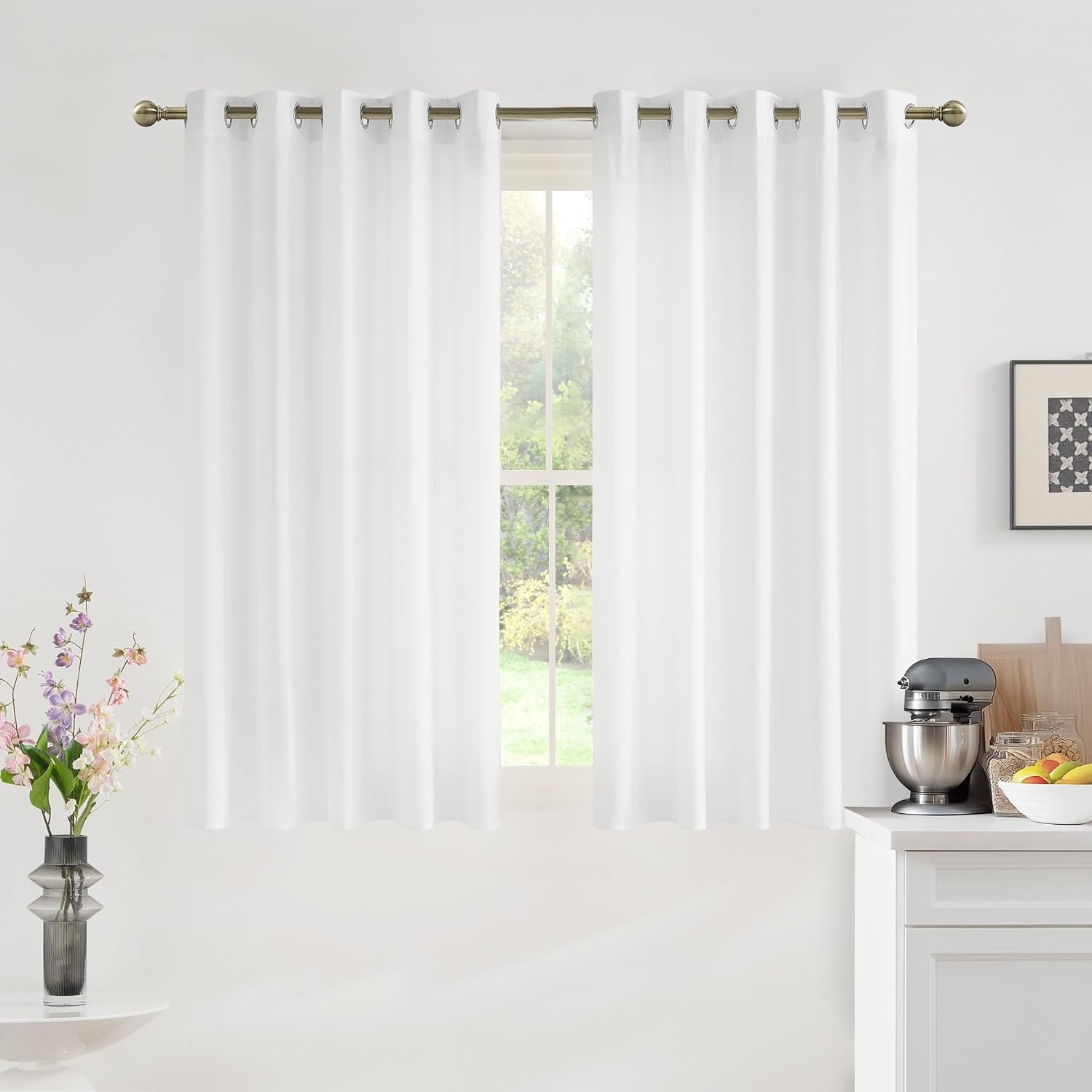 image:imageNICETOWN White NonSeeThrough Light Filtering Curtains Semi Sheer Privacy Grommet Drapes 108 Inches Long 2 Panels Cat Proof Window Curtains for Living Room Bedroom Home Decor 42 WOff White