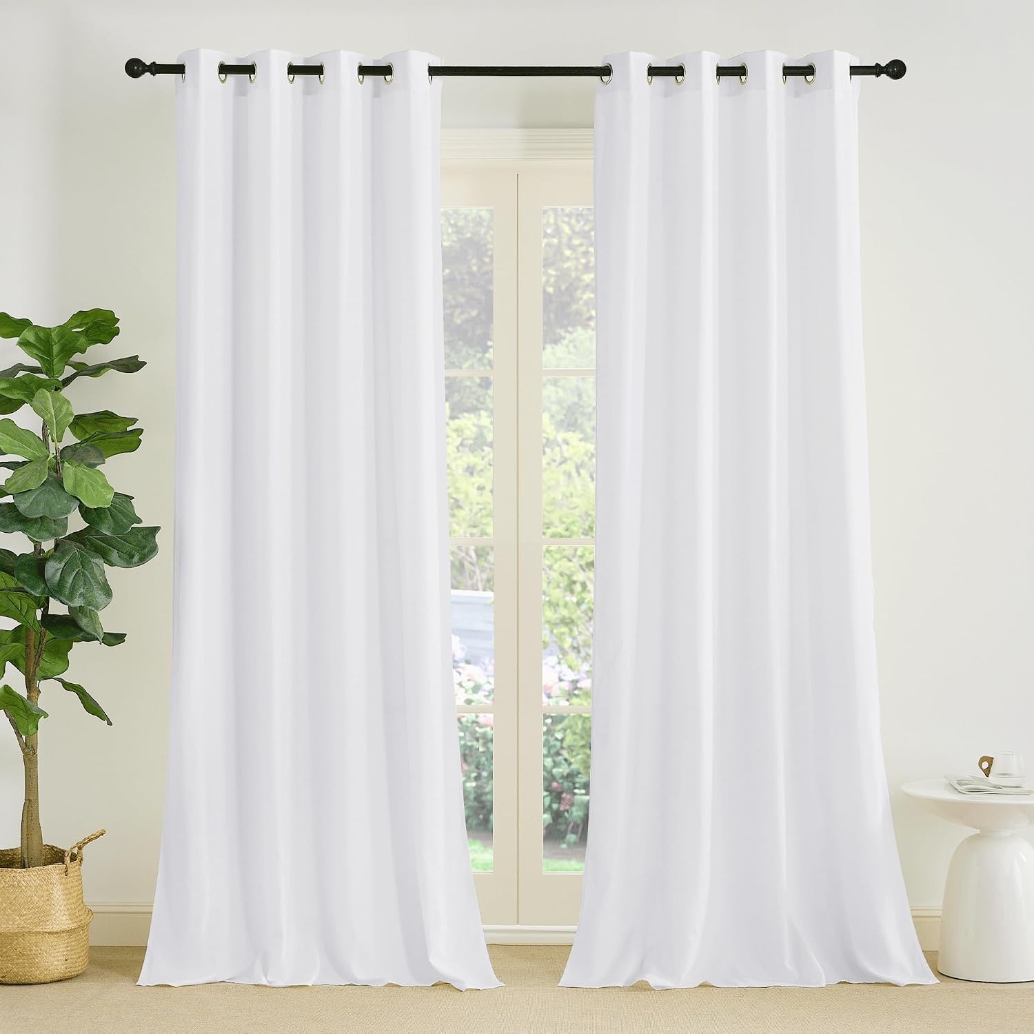 image:imageNICETOWN White NonSeeThrough Light Filtering Curtains Semi Sheer Privacy Grommet Drapes 108 Inches Long 2 Panels Cat Proof Window Curtains for Living Room Bedroom Home Decor 42 WWhite