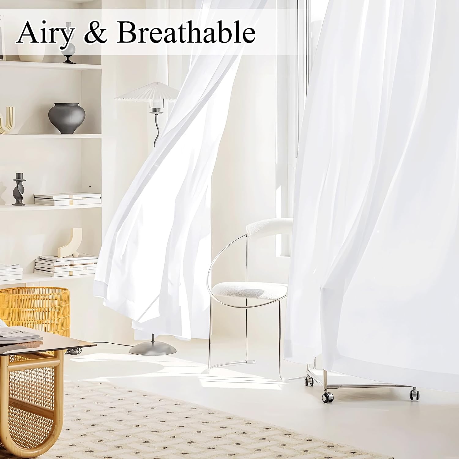 image:imageNICETOWN White NonSeeThrough Light Filtering Curtains Semi Sheer Privacy Grommet Drapes 108 Inches Long 2 Panels Cat Proof Window Curtains for Living Room Bedroom Home Decor 42 WWhite
