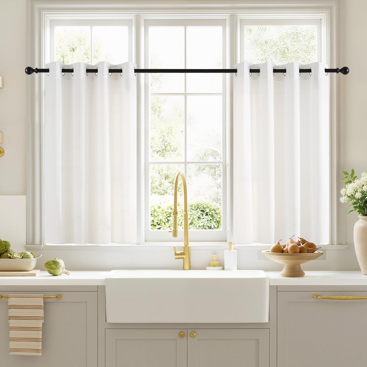 image:imageNICETOWN White NonSeeThrough Light Filtering Curtains Semi Sheer Privacy Grommet Drapes 108 Inches Long 2 Panels Cat Proof Window Curtains for Living Room Bedroom Home Decor 42 WOff White