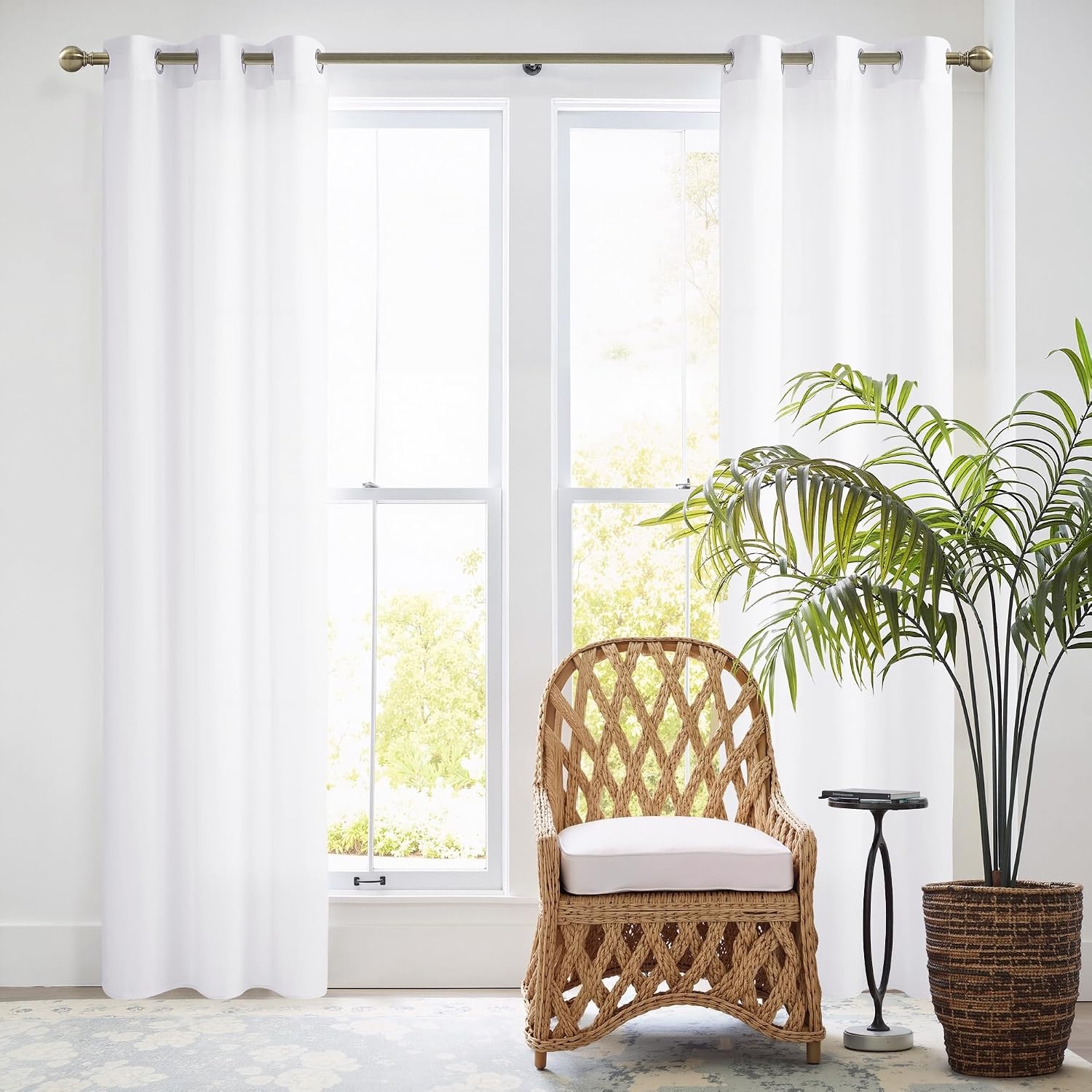 image:imageNICETOWN White NonSeeThrough Light Filtering Curtains Semi Sheer Privacy Grommet Drapes 108 Inches Long 2 Panels Cat Proof Window Curtains for Living Room Bedroom Home Decor 42 WWhite