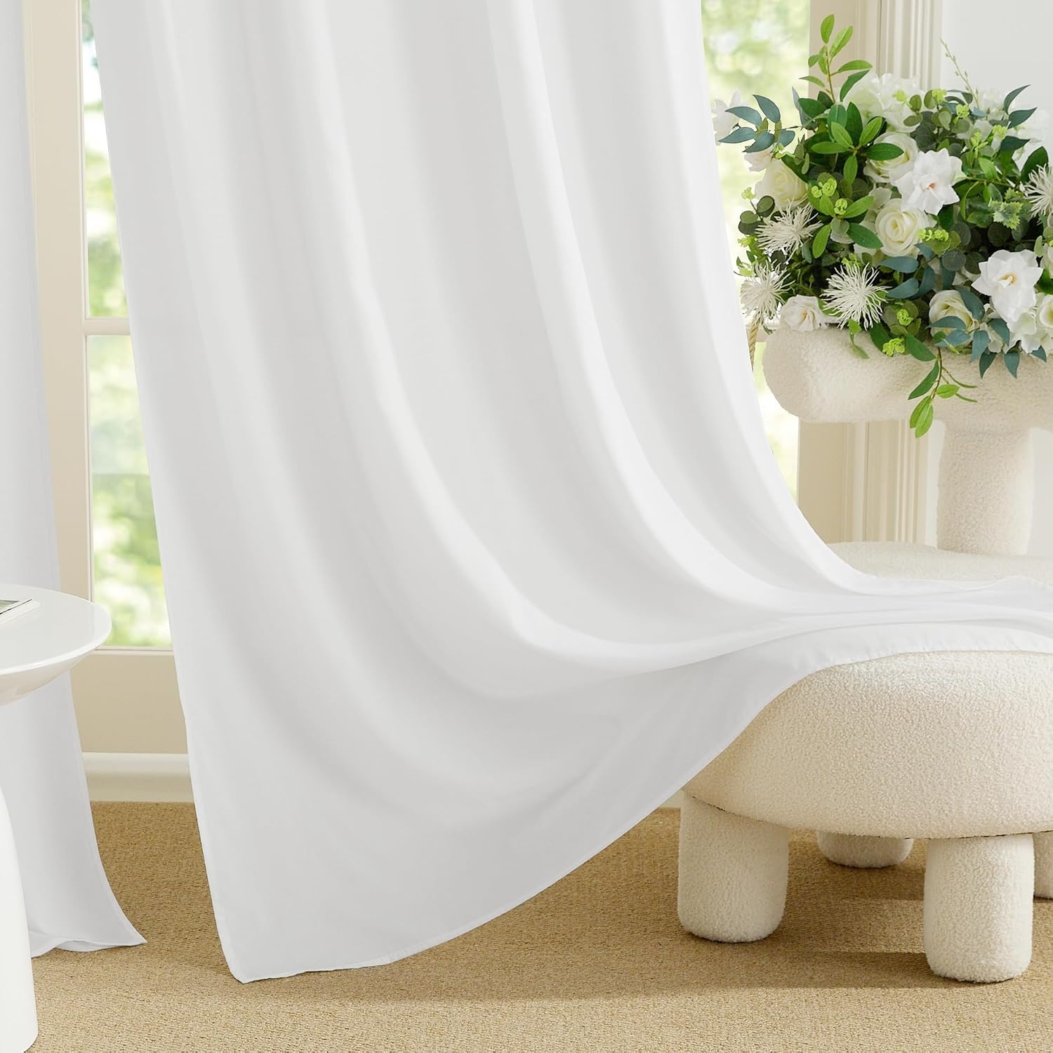 image:imageNICETOWN White NonSeeThrough Light Filtering Curtains Semi Sheer Privacy Grommet Drapes 108 Inches Long 2 Panels Cat Proof Window Curtains for Living Room Bedroom Home Decor 42 WOff White