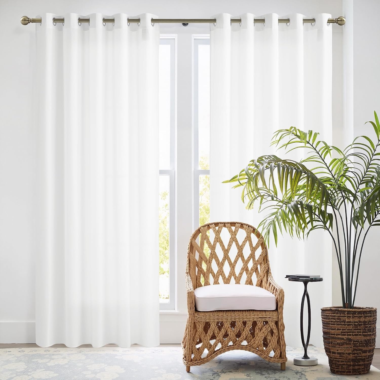 image:imageNICETOWN White NonSeeThrough Light Filtering Curtains Semi Sheer Privacy Grommet Drapes 108 Inches Long 2 Panels Cat Proof Window Curtains for Living Room Bedroom Home Decor 42 WOff White